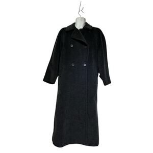Paul Stuart Vintage Kid Mohair Wool Double Breasted Long Coat 9AR Charcoal
